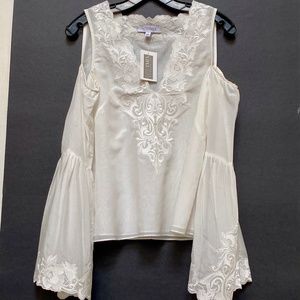 NWT INTERMIX Cold Shoulder V-Neck Embroidered Blouse